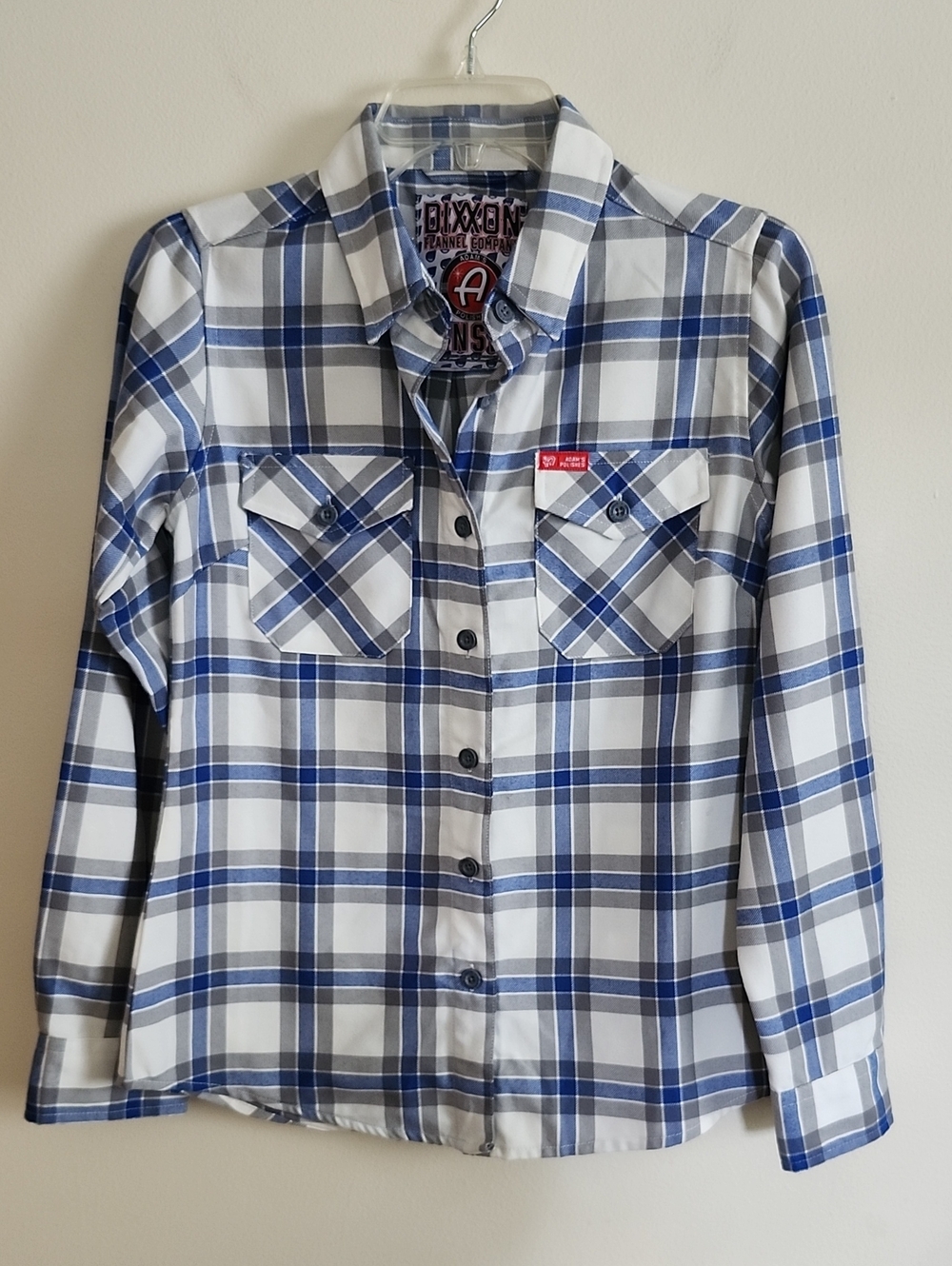 DIXXON Rinser White and Blue Plaid Flannel Button-Down Shirt Small